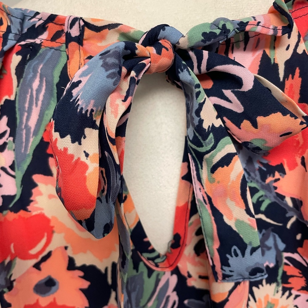 LC Lauren Conrad Navy Floral Scoop Neck Blouse - Picture 7 of 14